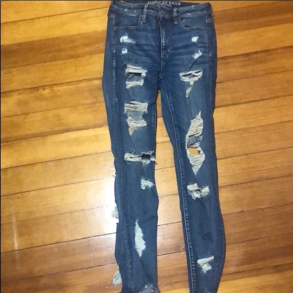 American Eagle Black Ripped Skinny Jeans I Love Depop